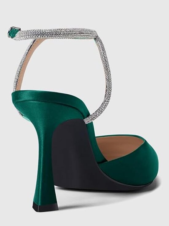 Women Rhinestone Heels Kitten High Satin Pumps Pointed Toe Sparkly Sexy Wedding